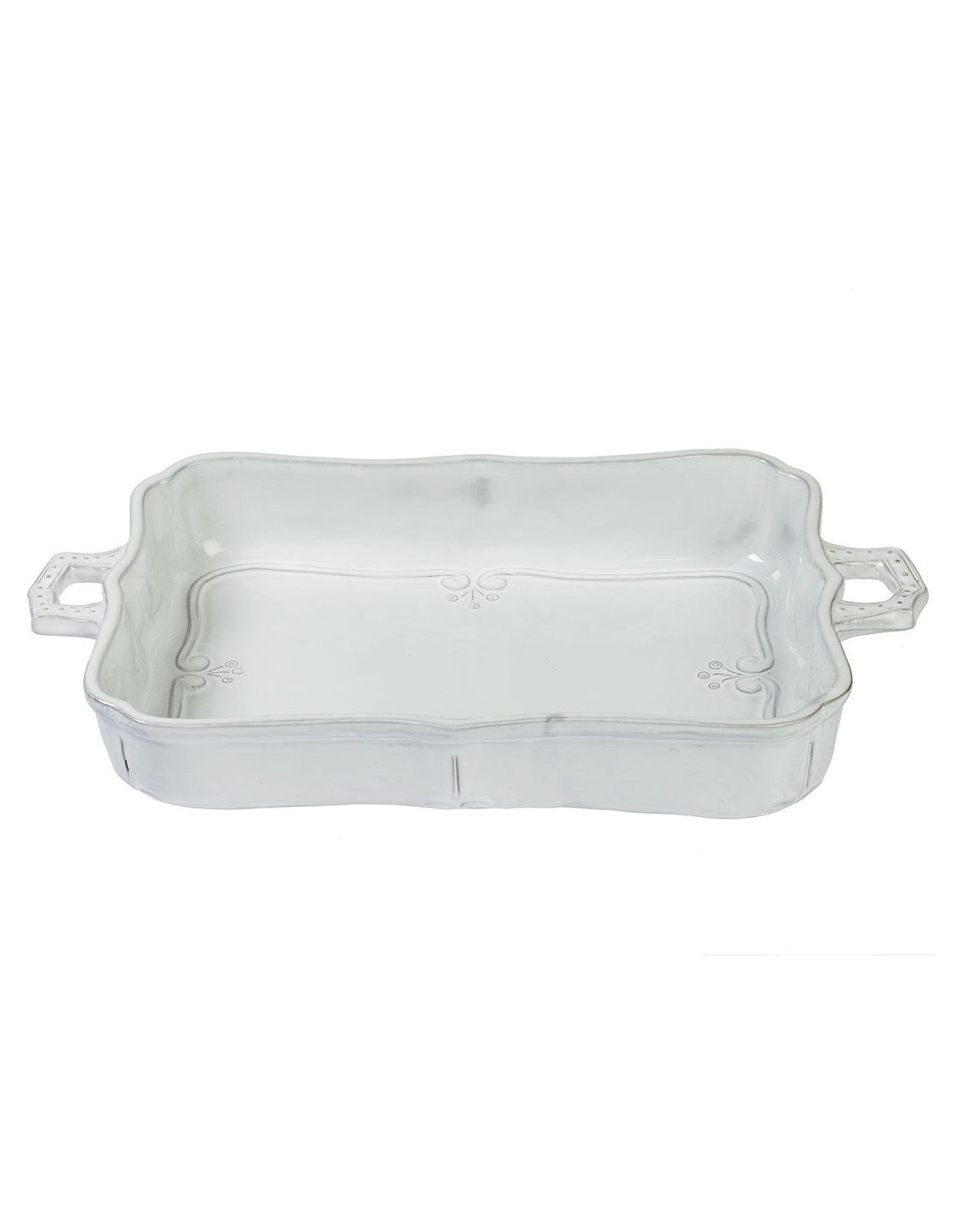 Linea Italica – Ovenschaal met bloemen en dots reliëf , wit