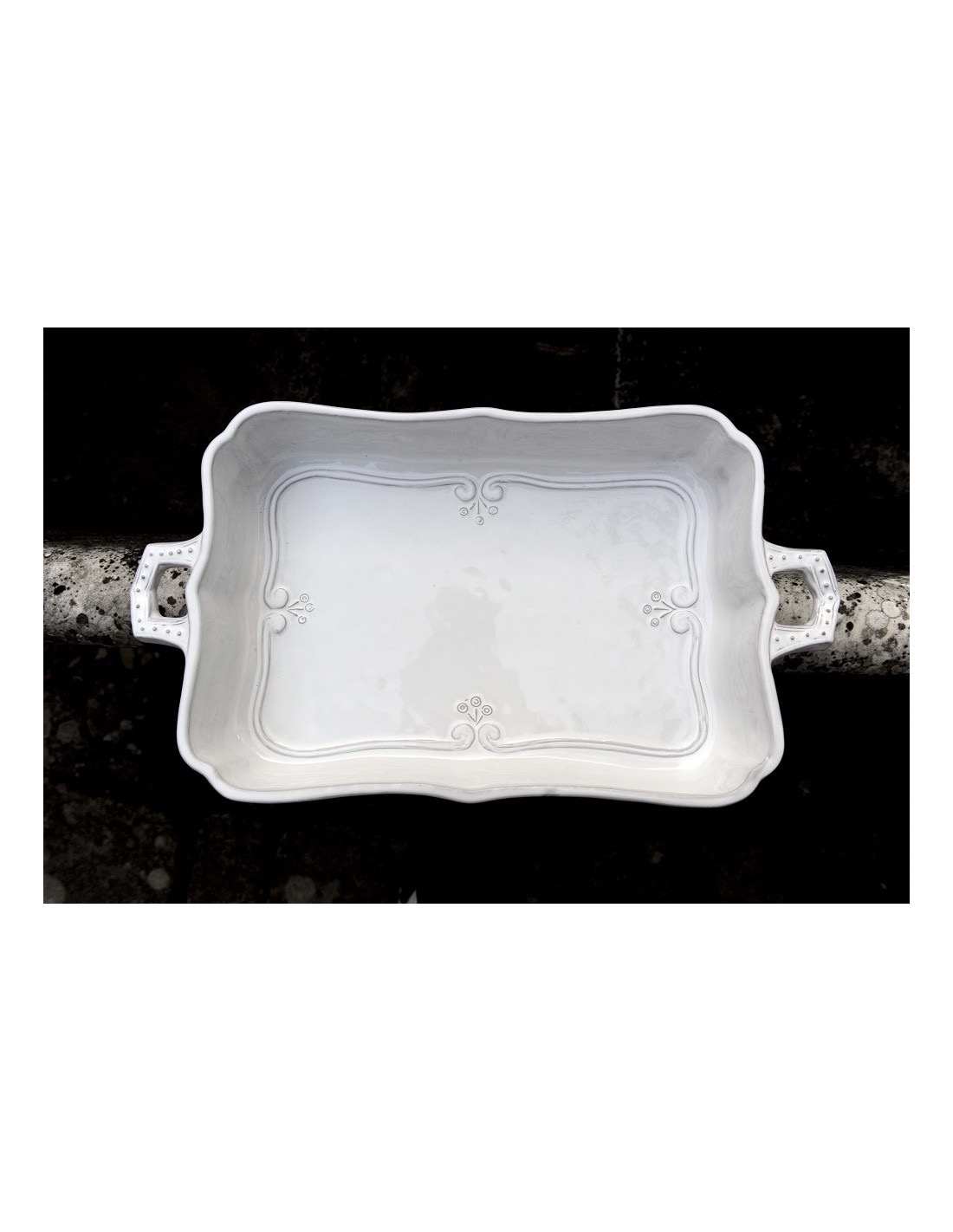 Linea Italica – Ovenschaal met bloemen en dots reliëf , wit (afbeelding 2)